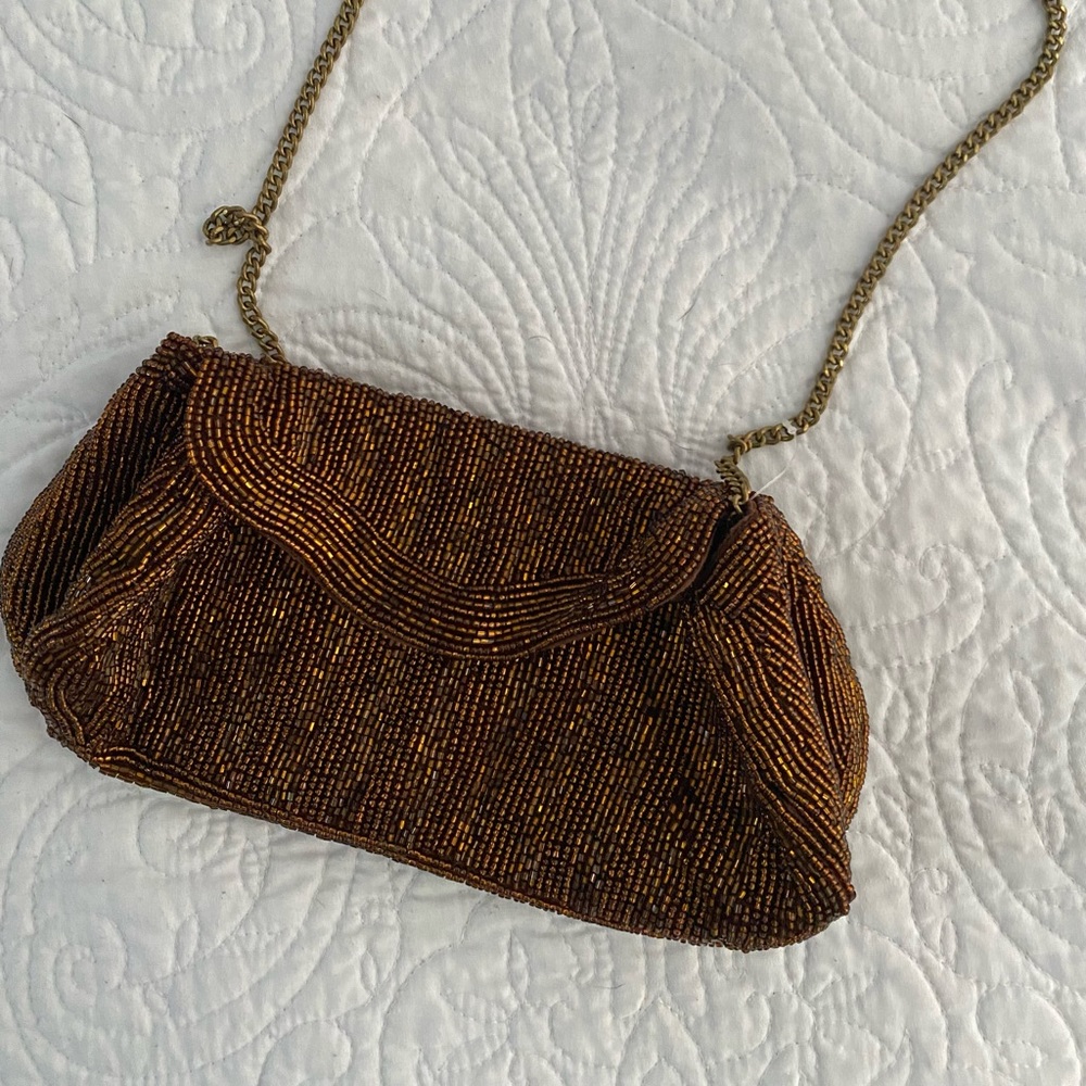 Anthropologie beaded bag in bronze